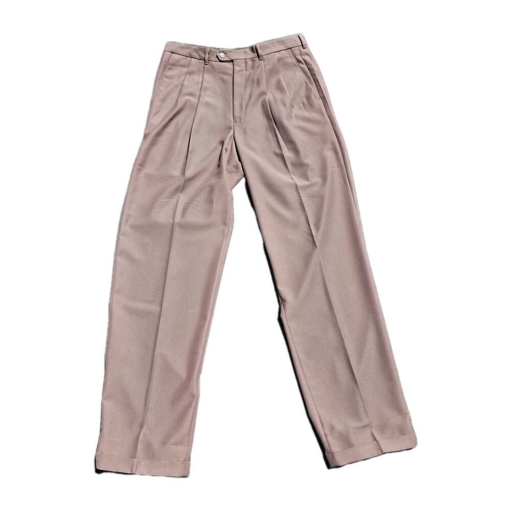 Haggar Dress Pants Men's 34x34 Taupe Brown Pleated 100% Polyester Trouser